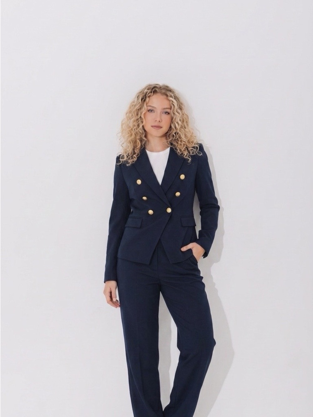 CAbi Navy Double-Breasted Blazer with Matching Navy Trousers
